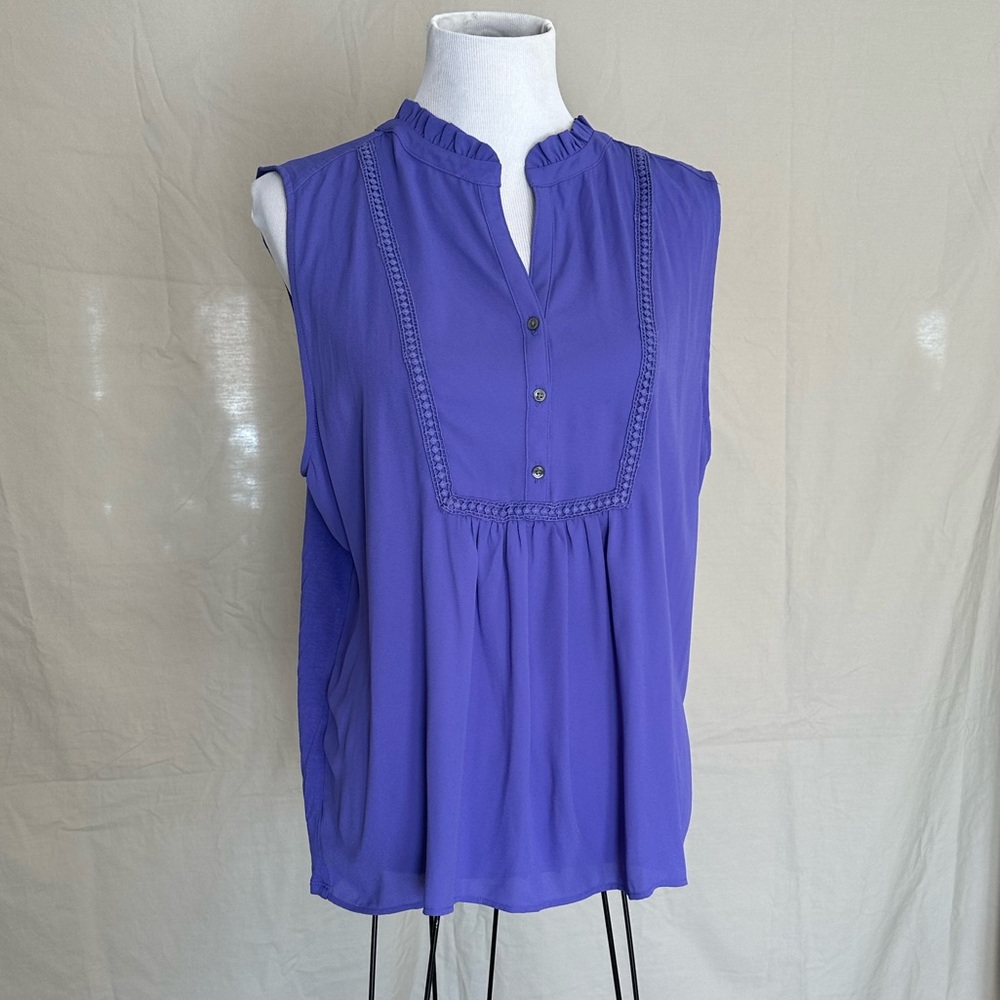 LOFT Sleeveless Ruffle Bib Top in Violet Purple flowy tank blouse XL mixed media
